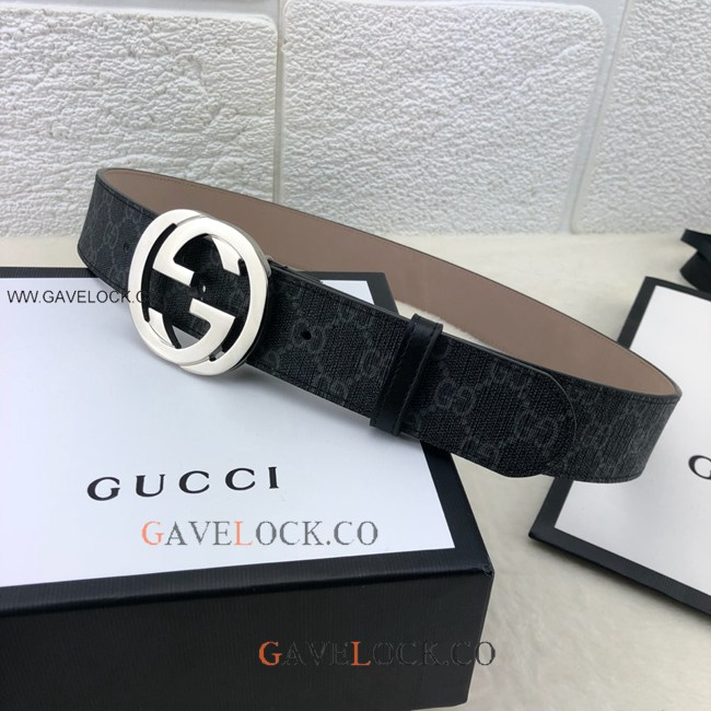 Gucci Leather Belt Classic Black PVC Monogram GG Buckle